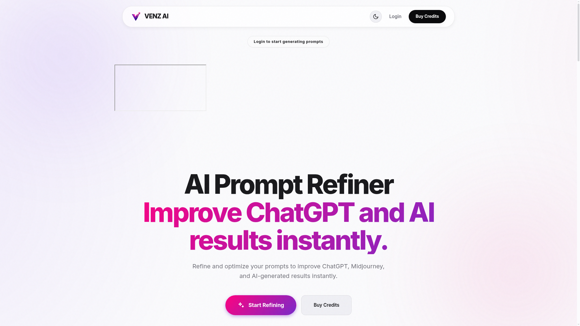 Venz AI website homepage